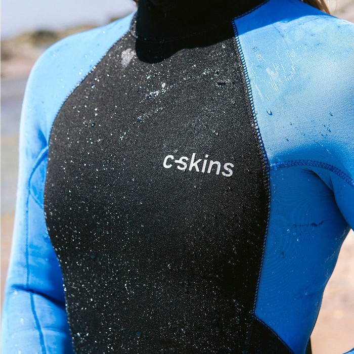 2024 C-Skins Dames Surflite 4/3mm Gbs Rug Ritssluiting Wetsuit C-SL43WBZ - Black / Azure